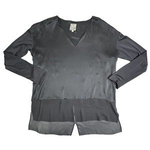 go by GOSILK 100% Silk High Low‎ Tunic Blouse Top Medium Charmeuse & Chiffon EUC